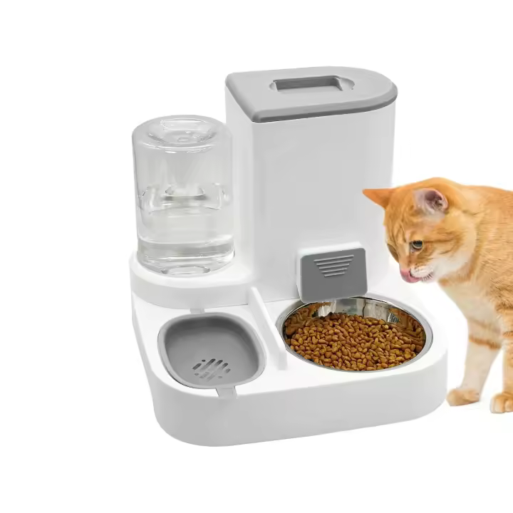 Comedero y dispensador de agua por gravedad para Gatos, 2 en 1 Bebé Automático para mascotas Juego de comederos de Maple inoxydable desmontables Almacenamiento de comida para mascotas para Perros Pequeños Cachorros Gatos Gatitos Mascotas De Limpiar (Gris) - 1