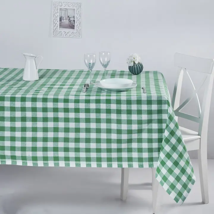 Mantel Wellhome de Cuadros Verde 160x160 Cm 100% Algodón Fácil Limpieza - 1