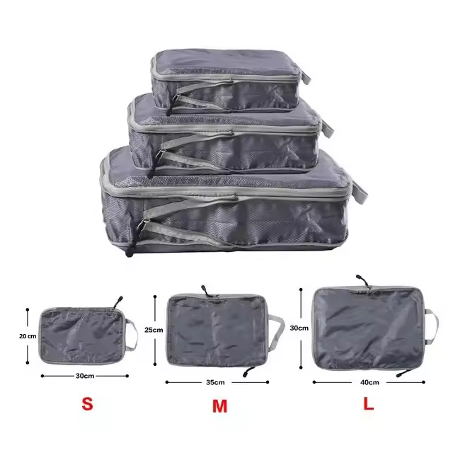 Cubos De Empaque Plegables Y Comprimibles Impermeables Para Viaje Bolsa De Almacenamiento De Nylon Organizador De Maleta Con Manillar Portátil - 1