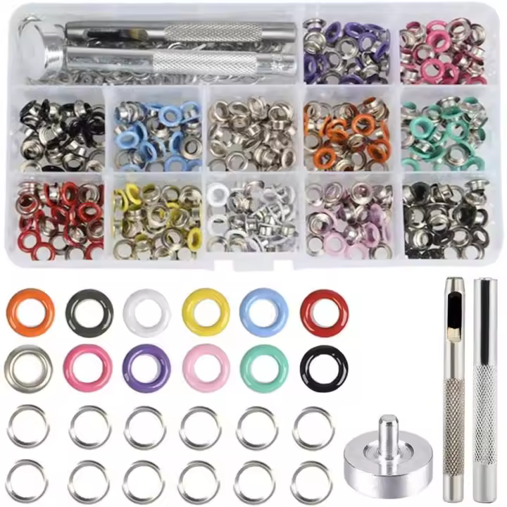 Kit de herramientas de costura con ojales de 400 piezas de 5 mm, ojales de metal de colores, herramienta de instalación de ojales para zapatos de cuero, ropa, costura DIY, 10 colores - 1