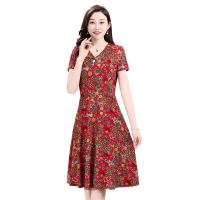 Vestido Midi Vintage De Verano Para Mujer Con Cuello En V Y Estampado Casual A-Line Manga Corta Cintura Ajustada - details 1