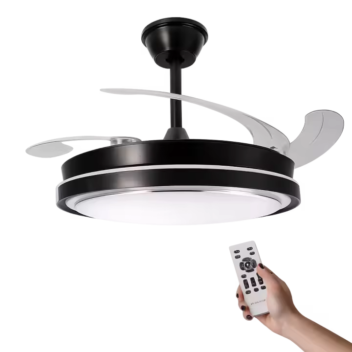 Ventilador de Techo Led Black/Negro Hood Ledme Mimotec, silencioso con luz regulable, mando a distancia, programación horaria y distintas velocidades. Refrescante, aire frio, bajo consumo, aspas desplegables y retractiles, diferentes tonos de luz - 1