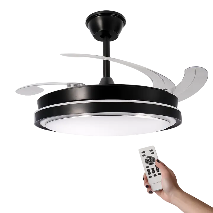 Ventilador de Techo Led Black/Negro Hood Ledme Mimotec, silencioso con luz regulable, mando a distancia, programación horaria y distintas velocidades. Refrescante, aire frio, bajo consumo, aspas desplegables y retractiles, diferentes tonos de luz - 1