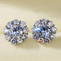 Pendientes De Estilo Romántico En Forma De Flor Para Mujer Con Zirconia Cristal Redondo Brillante Accesorios Versátiles Joyería De Declaración - details 1