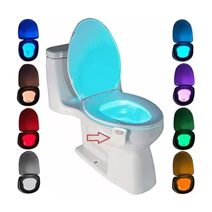 Luz de baño, luz nocturna LED para baño, sensor PIR, iluminación de 8 colores cambiantes (solo se activa en la oscuridad) [Clase energética A] - 1