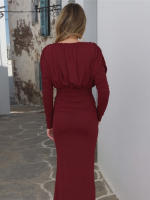 Vestido Elegante De Noche Para Mujer Sisterlinda Estilo Otoño Con Cuello En V Manga Larga Elegante Y Ajustado Maxi Bodycon - details 13