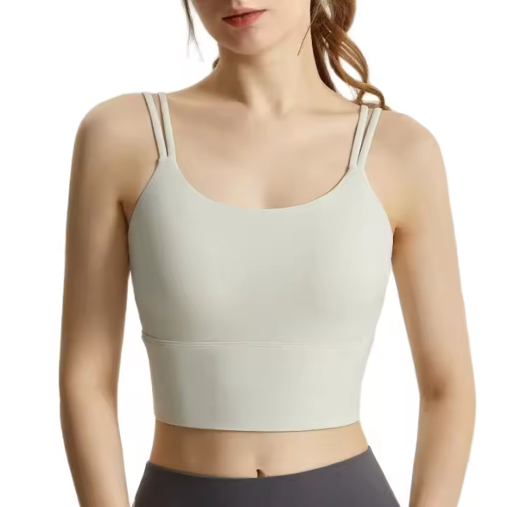 Top De Yoga Profesional Para Mujer Chaleco De Correr Con Almohadilla Fija Y Cintura De Soporte Anti-Conmoción Transpirable Vestido De Deporte De Nylon Spandex En Colores Negro Beige Verde Marrón - 1