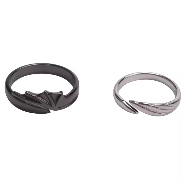 Anillos de pareja para hombres y mujeres, joyas de pareja de Ángel y Diablo, anillos de pareja (Color negro y plateado), 2 piezas - 1