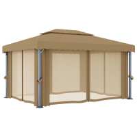 vidaXL Cenador con cortina gris taupe aluminio 4x3 m - details 4