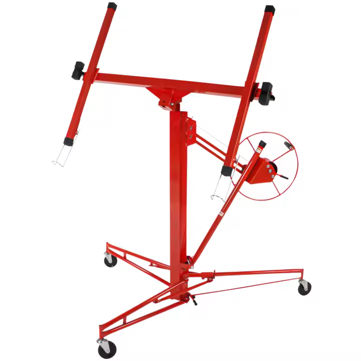 Tectake - Soporte elevador de paneles | Trípode ancho con 3 ruedas grandes y freno de bloqueo | Para elevar y fijar paneles de pladur, de yeso, aglomerados, de madera, de metal y otros | Soporte de ayuda para obras de interior y construcción en seco - 1