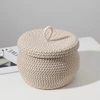 Cesta De Almacenamiento De Algodón Con Tapa Cesta Decorativa Para La Cocina Organizador De Hogar Tamaño 21x21x17cm - details 0