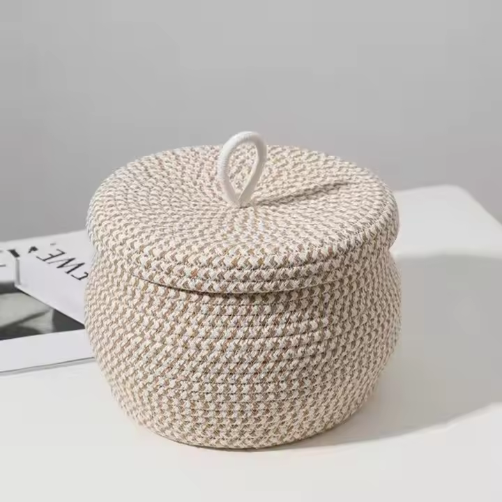 Cesta De Almacenamiento De Algodón Con Tapa Cesta Decorativa Para La Cocina Organizador De Hogar Tamaño 21x21x17cm - 1
