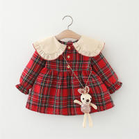 Conjunto De 2 Vestidos Para Niñas Con Colgante De Conejo Estilo Princesa De Primavera Y Otoño Largo Con Mangas Plaid Gran Escote Vestido De Algodón Y Poliéster - details 9