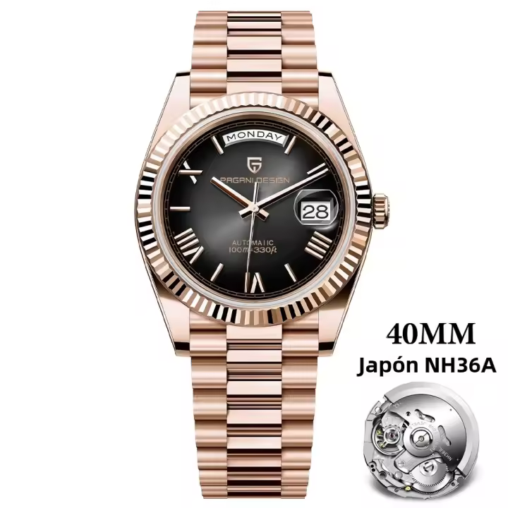 Reloj Automático De Lujo PAGANI DESIGN DD40 Para Hombres Oro Rosa AR Vidrio De Zafiro Fecha Resistente Al Agua Acero Inoxidable - 1