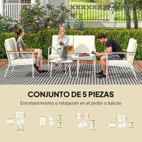 Outsunny Conjunto de Jardín Exterior 5 Piezas Muebles Jardín Exterior con 1 Sofá de 2 Plazas 2 Sillones y 2 Mesas de Centro con Tablero de Vidrio Templado Cojines Lavables Beige - details 3