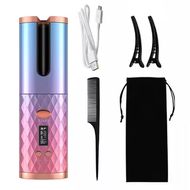 Rizador pelo ondas Automático Inalámbrico, Planchas Rizadoras con 6 Temperatura y Temporizado, Rizador Recargable Con USB Profesional, Con salida USB, para usar como Bateria Portatil para Viaje, para Todo Tipo de Pelo - 1
