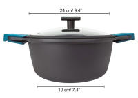 ARCOS Thera - Cacerola con Tapa (24 cm) - Aluminio Fundido - Recubrimiento Antiadherente - Tapa Cristal - Asas Silicona Azul - details 1