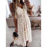 Vestido Largo Bohemio De Verano Elegante Para Mujer Con Encaje Y Tirantes Spaghetti Vestido Casual De Vacaciones Sin Mangas Cuello V - details 1