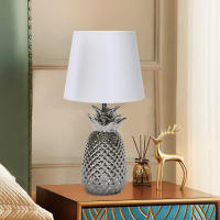 Aigostar Lampara de Mesa de Cerámica en Forma de Piña, Lámpara de Mesita de Noche Plateado con Pantalla de Tela, Casquillo E14, Lámpara de Cabecera para Dormitorio, Salón (sin Bombilla) -H36cm - details 8