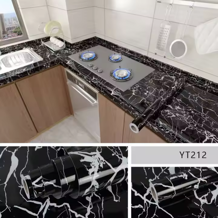 Pegatina De Papel Tapiz Para Cocina Resistente Al Aceite Y Agua Estilo Europeo PVC Adhesivo Para Estante Y Encimera Renovación De Azulejos - 1