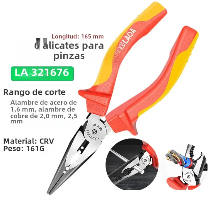 Alicates De Corte De Alambre Aislados LAOA VDE De 6'' 7'' 8'' Combinación Diagonal Nariz De Agujas Para Electricista Resistencia a Alta Tensión - 1
