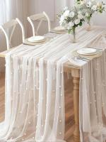 Mesa De Boda Con Perlas Blancas Y Tulle 1 Pieza Decoración De Fiesta De Boda Fondo De Evento Para Mesa De Comedor - details 0