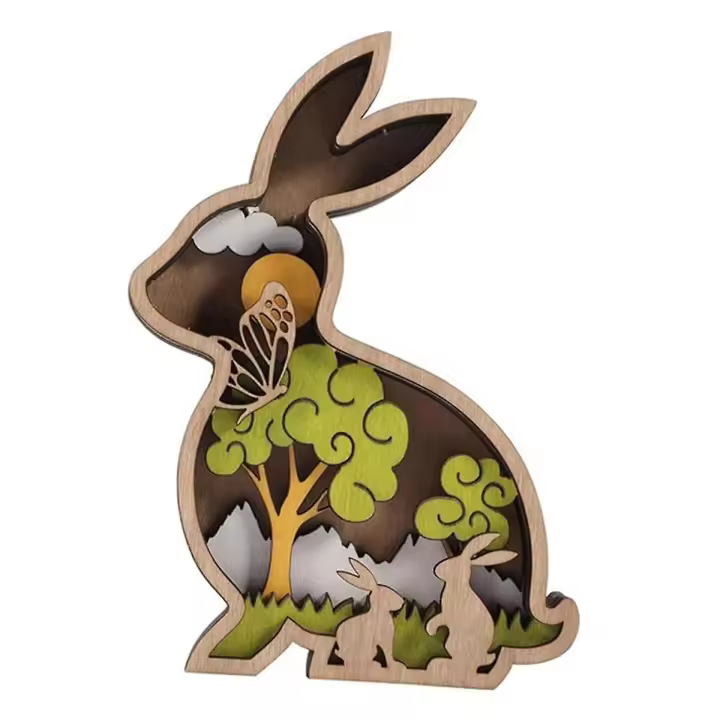 Ornamento del Conejo del Hueco-hacia Fuera de Madera para Decoración de Pascua - 1