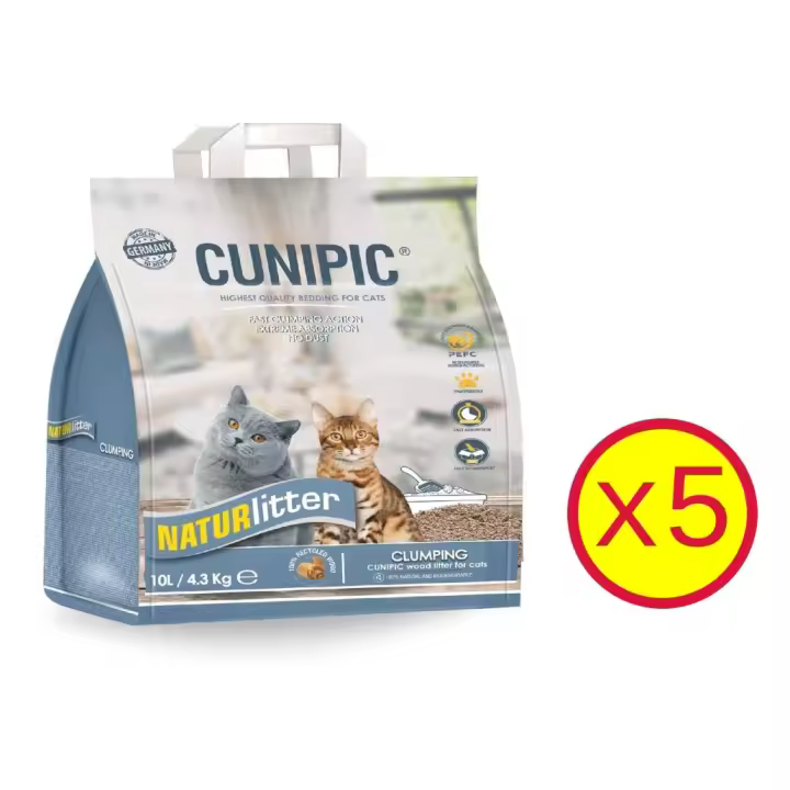 Pack de 5 Cunipic - Naturlitter lecho natural para gatos aglomerante de madera 10L (4,3kg) - 1
