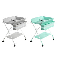 LUTODY - Cambiador de bebé con ruedas, altura ajustable, sistema de freno y cesta de almacenamiento auxiliar - resistente, acolchado e impermeable - details 0