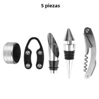 Juego De 5 Piezas De Acero Inoxidable Con Botella Forma De Estuche Tapa De Derrame Anillo Cortador De Película Roedor De Vino Accesorios De Abrevidrios - details 8