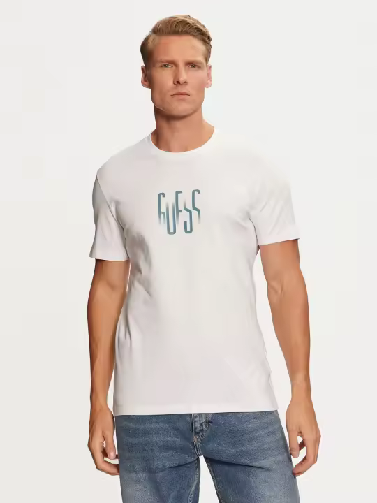 CAMISETA GUESS LOGO BLANCA VERDE AGUA - 1