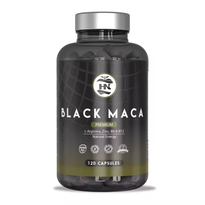 HN Healthy Nutrition Black Maca 20:1 con L-Arginina, Zinc, Vitamina B6 y Vitamina B12 - 120 Cápsulas Vegetales - Complemento Alimenticio - 1