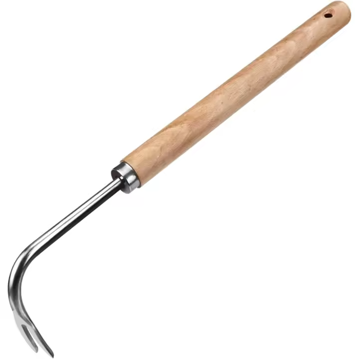 Herramienta para quitar malezas con gancho en forma de V, extractor de malezas de acero inoxidable de 16 pulgadas, mango largo de madera. - 1