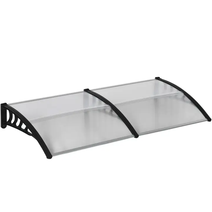 Outsunny Pent Canopy Marquesina para puerta de entrada 200 x 96 x 27 cm Marquesina con protección UV, protección contra la lluvia, protección solar para exteriores, aluminio negro - 1