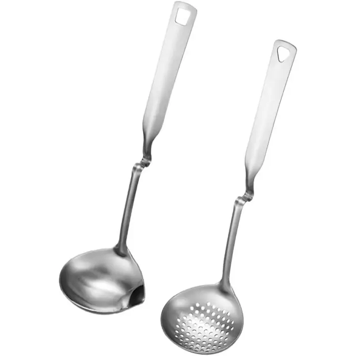 2 PCS Forzar cuchara ranurada Tamiz de bolsillo Cuchara de sopa Cucharón Colador Juego Cucharón de acero inoxidable Cucharas de acero ranuradas Cuchara Utensilio de cocina Set para cocinar - 1