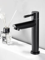 Grifo De Lavabo De Acero Inoxidable 304 Monoflow Color Negro Y Plateado Montaje En Plataforma G1/2 Para Suministro De Agua Fría - details 0