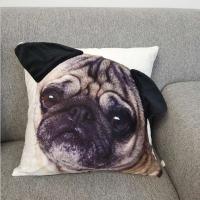 Funda De Cojín 3D Con Patrón De Orejas Grandes De Perro Pug Decoración Para El Hogar Y Dormitorio Funda De Sofá De Poliéster Suave Estilo Animal - details 1