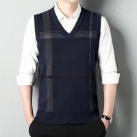 Suéter Casual Para Hombre Con Cuello En V Grueso Suéter Sin Mangas De Otoño E Invierno Caliente Striped Técnica De Tejido Por Computadora - details 3