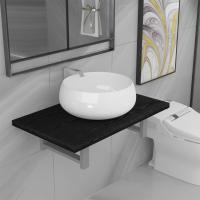 vidaXL Conjunto de muebles de baño 2 piezas cerámica roble en color Marrón/Blanco/Gris y más | almacenamiento funcional diseño moderno para baño dormitorio sala - details 4