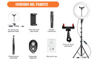 【OFERTA FINAL 2025】Aro de Luz Led 25cm con 2 Tripode, 1 Sobremesa y 1 de Pie, Anillo de Luz 12W con Mando Bluetooth para Control del Móvil, Ringlight con 3 pinzas para Movil,160cm Altura, Potencia y Colores Regulable, para Influencer de Tiktok - details 5