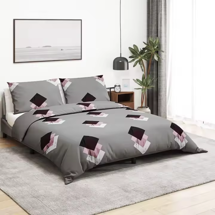vidaXL Juego de funda nórdica algodón 140x200 cm en color Antracita/Gris/Rosa y más - 1
