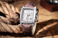 Reloj De Cuarzo Para Hombre Megir Con Correa De Cuero Y Dial Rectangular Cronógrafo Azul Estilo Casual Resistentes Al Agua - details 6