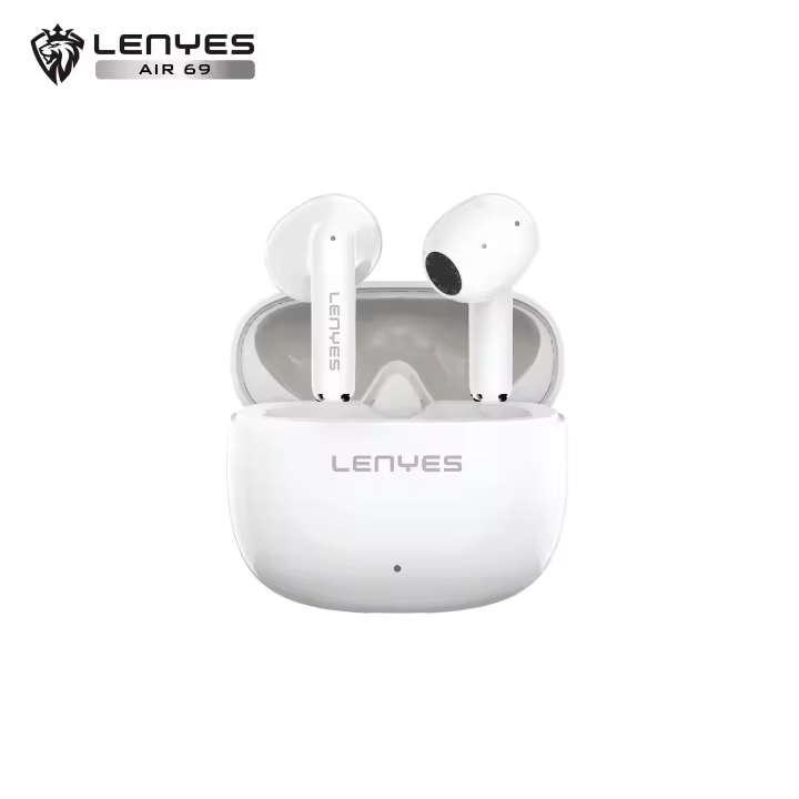 Lenyes AIR 69 Auriculares Inalámbricos TWS Bluetooth 5.4 con Micrófono HD, Cancelación de Ruido, Estuche de Carga 300mAh, Sonido Estéreo, Llamadas Nítidas y Diseño Ergonómico – Blanco/Negro - 1