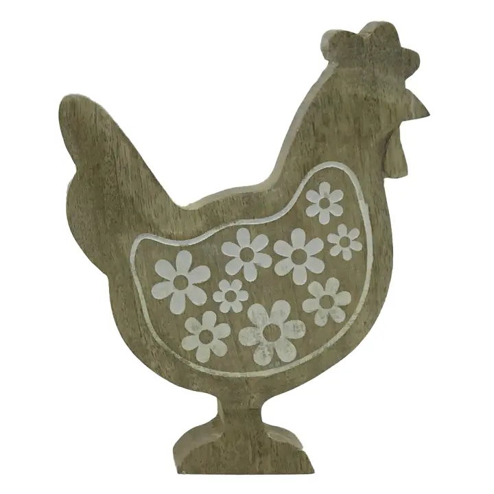 CAPRILO REGALOS & DECORACIÓN Figura Decorativa de Madera "Gallina Flores Blancas ". Adornos y Esculturas. Animales. Regalos Originales. Decoración Hogar. 13 x 2,50 x 15 cm. - 1