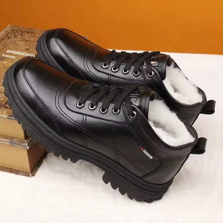 Botas De Hombre Invierno Casuales Cuero Sintético Con Plumas Antideslizantes Altura Del Tobillo Botines De Nieve Versátiles Tallas Reales - 1