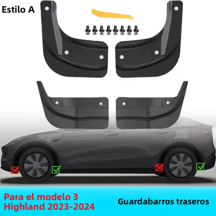 Protector De Barro Para Modelo Y 2019-2024 Protector De Salpicaduras De Alta Calidad En TPE Suave Sin Necesidad De Perforación Accesorios De Parachoques Para Model 3 Highland - 1