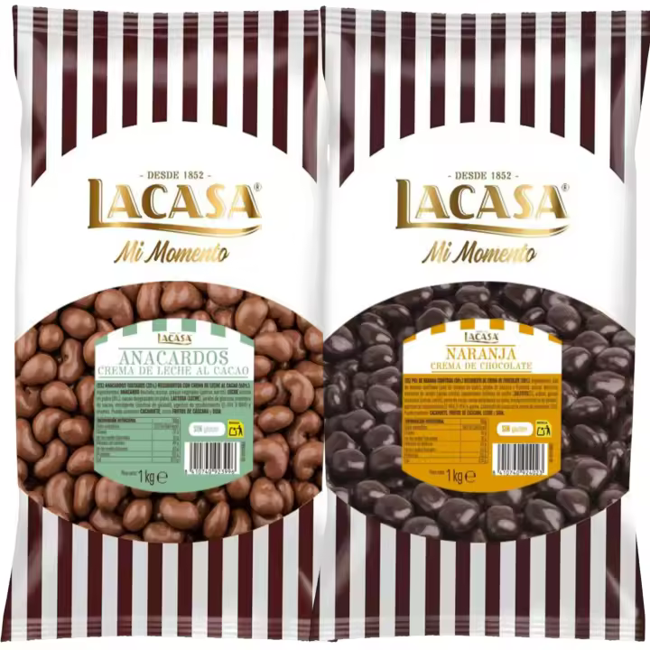 Lacasa Mi momento Pack 2 kg: deliciosas bolas de  Anacardo leche y Dados de naranja con chocolate Negro - 1