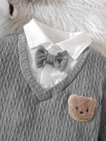 Rompepiés Para Niños Y Niñas Con Cuello Polo Largo Y Nudo En La Cintura Abotonado Ajustable Moda Y Calor Primavera Otoño - details 3