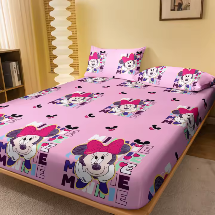 Sábana Ajustada Impresa Con Patrón De Minnie Cartoon Digital Forrada Para Dormitorio Sin Funda De Almohada Material Poliéster 100% - 1