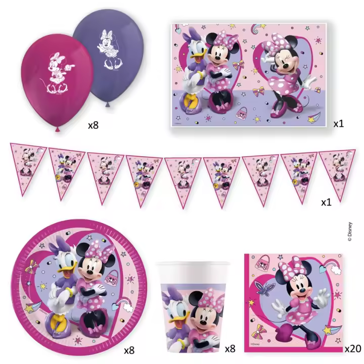 Pack Fiesta Cumpleaños y Eventos especiales,  Celebra tus grandes eventos con un Juego de Vajilla y Accesorios para Fiesta Minnie - 1